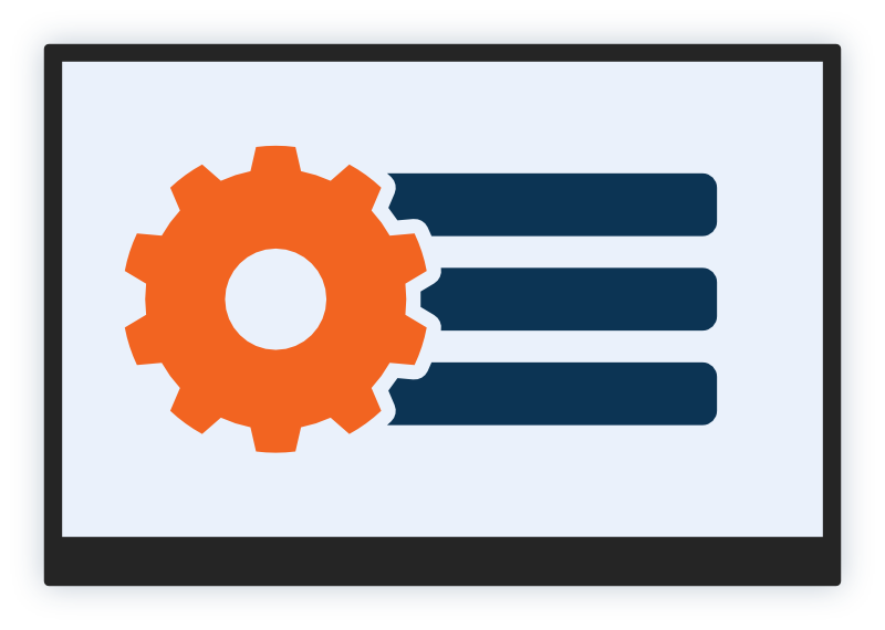 Illustration of a gear beside a list on a screen
