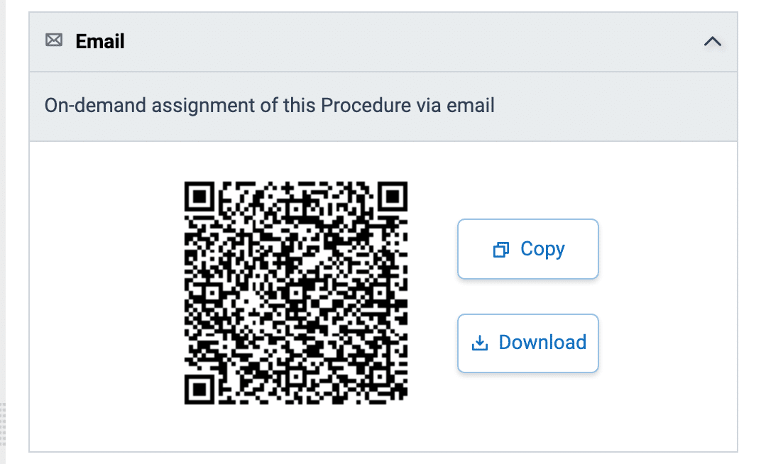 A procedure's email trigger in TaskTrain with its QR code
