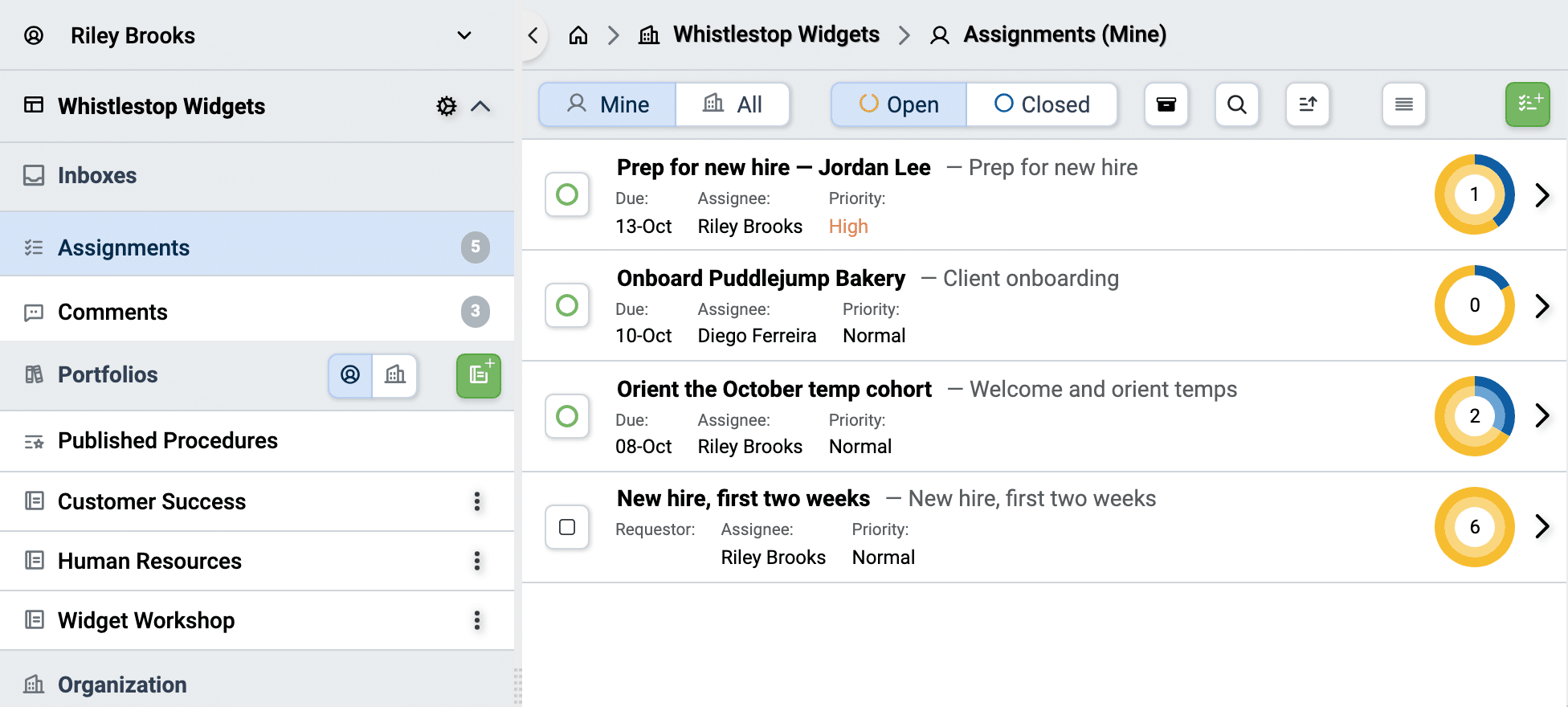 The assignments inbox in TaskTrain